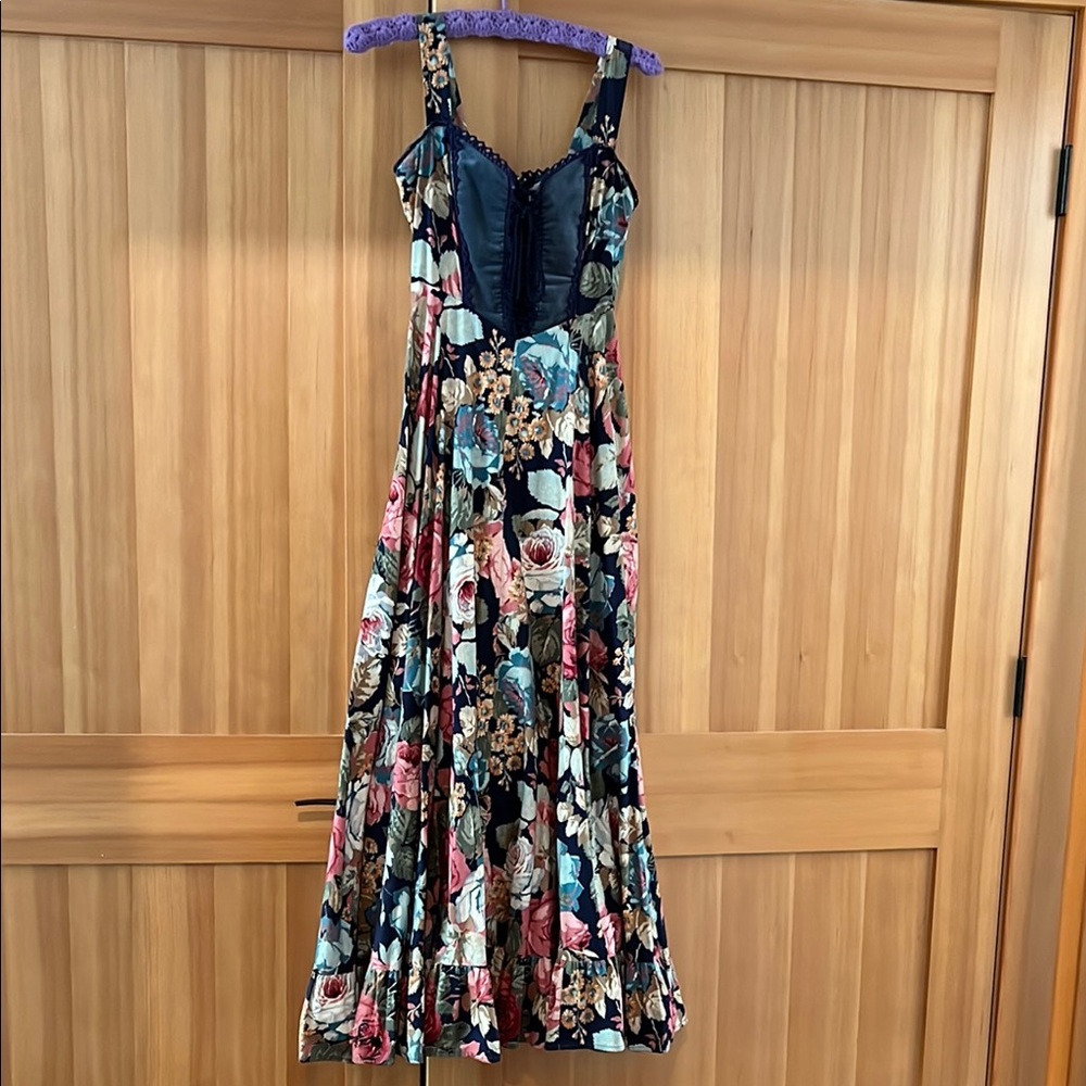 Gunne Sax Floral and Velvet Corset Maxi Dress